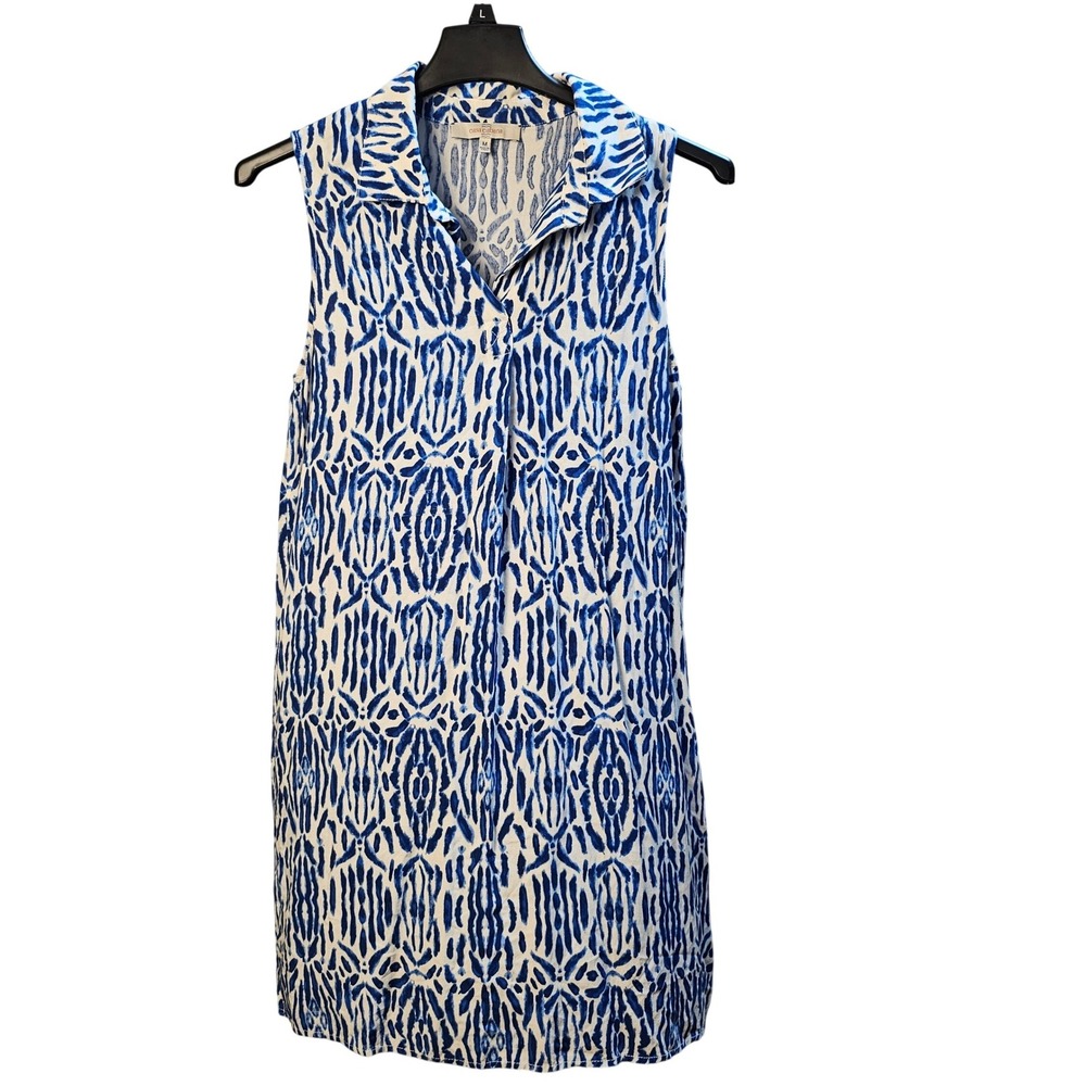 Casa Cabana Blue White Ikat Sleeveless Rayon Shift Dress M C2W23205RG‎ EUC